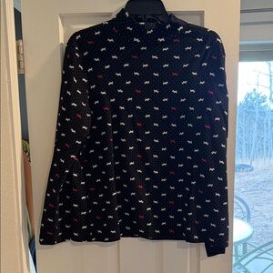 Croft & Barrow Black Blouse with Red and White Dog Pattern